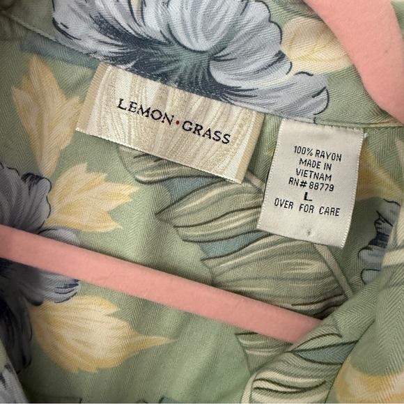Lemon Grass Rayon Hawaiian Button-Up Shirt L - Picture 2 of 7